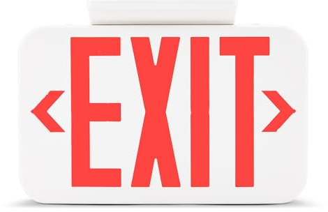 Amazon Basics LED Emergency Exit Sign, Double Face, UL Certified, Fire Retardant, Hardwired with Battery Backup, Red, 1-Pack
