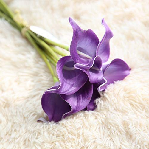 Zinsale 12 Stück künstliche Calla-Lilien Bündel PU Seide Blumen Hochzeit Bouquet Zweig künstliche Sonnenblumen Floral Arrangements Tischdekoration Home Decor violett