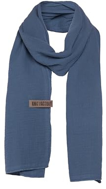 Knit Facory - Liv Schal - Fein Gewebter Damen Schal - Luftiger Musselinschal - Für Frühling und Sommer - 100% Bio-Baumwolle - Jeans