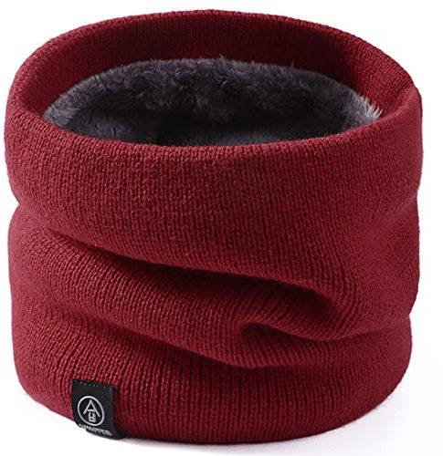 Yixda Unisex Winter Loop Schal Halswärmer Schlauchschal Fleece Innenfutter Strickschal (Weinrot)