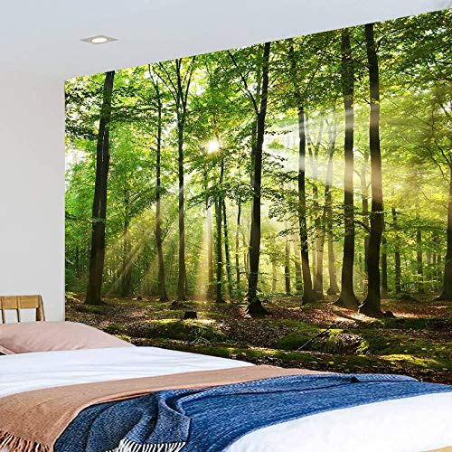 KHKJ Soleil à Travers Grand Arbre Tapisserie forêt Nature Paysage tenture Murale Couverture Mandala Tapis dortoir Boho décor à la Maison A14 200x180 cm
