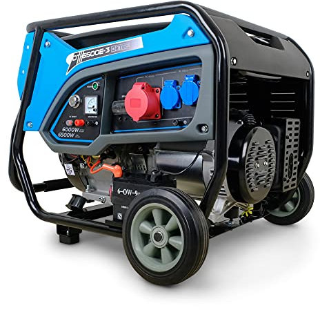 DeTec. Benzin Stromgenerator 15 PS mit Elektrostart | mobiler Stromerzeuger 400V + 2x 230V 6,5kW | 3-Phasen Starkstrom Generator | 4-Takt Benzinmotor 420ccm | Stromaggregat leise 93dB(A)