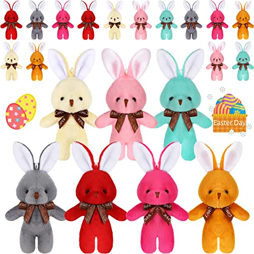 Skylety 21 Stück Mini Plüschtier Hasen 6,3 Zoll Plüsch Kaninchen 7 Farben Weiche Stofftier Hasen Kleine Kaninchen Schlüsselanhänger Niedliche Ostern Geburtstag Party Deko (Niedlich Stil)