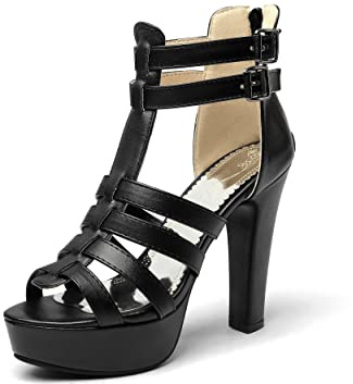 Sandales synthétiques sexy Peep Toe avec fermeture éclair Boucle Talon Bloc Talon Haut avec 12 cm Soirée Party Escarpins pour Femmes Grande Taille T33-372