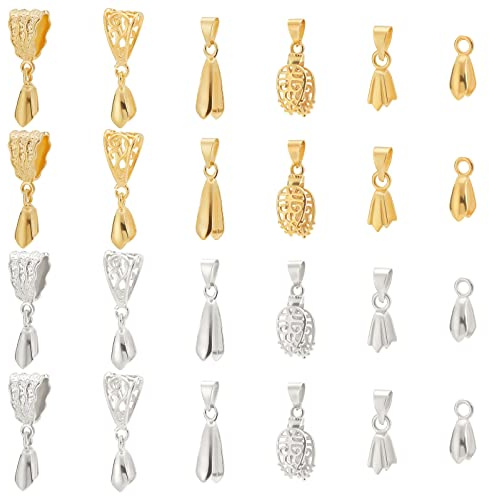 SUPERFINDINGS 48Pcs 6 Style Brass Pendant Pinch Bails Ice Pick Pinch Bail Bead Pendant Connector Silver Gold Dangle Bead Pendant Connector Filigree Rack Plating Jewelry Clasps for DIY Jewelry Making