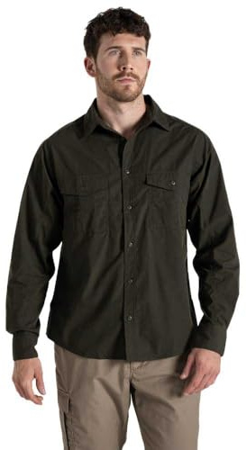 Craghoppers Mens Expert Kiwi Long Sleeved Shirt, Dark Cedar Green, Size M