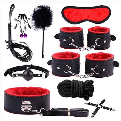 NEEMOSI Sex Bondage Set BDSM Fesselset 12 Stück Erotik Sexspielzeug für Paare Extrem Sex Bondageset SM Fessel Set mit Fesseln Bondage Seil Peitsche Nippelklemmen Knebel Halsband mit Leine Sex Toyset
