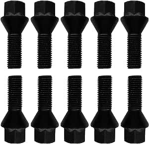 10 Radschrauben Radbolzen Kegelbund schwarz M12x1,25 36mm