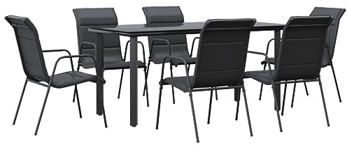 vidaXL 7-TLG. Garten-Essgruppe Schwarz Stahl und Textilene