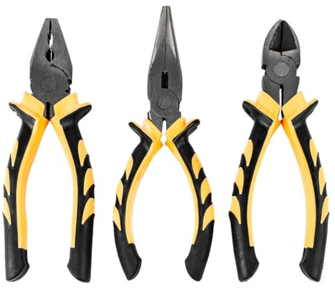 Set of 3 Pieces 6-inch Combination Pliers with Soft Grip Handles - yellow/black