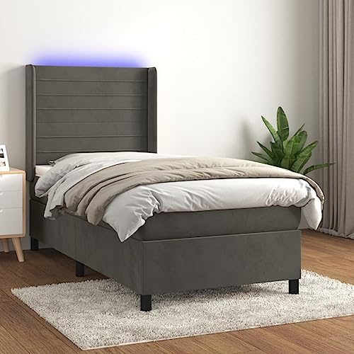 ZQQLVOO Bettgestell Familienbett Palettenbett Boxspringbett mit Matratze & LED Dunkelgrau 90x200 cm Samt Geeignet für Familienzimmer