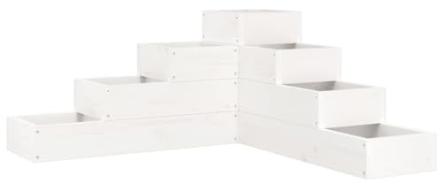 vidaXL Garden Planter, 4-Tier Plant Pot for Patio Balcony Terrace, Flower Pot for Flower Herb Plant, Outdoor Planter Box, White Solid Wood Pine