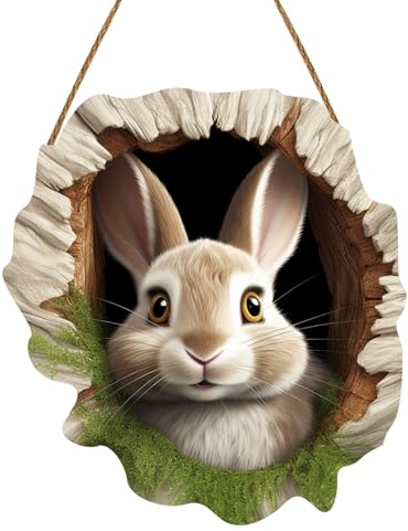 Ostern Türschild Osteranhänger aus Holz Osterdeko zum hängen Bunt Frühlingsdeko mit Osterhase, Frohe Ostern Tolle Osterdeko Osterhasen-Kaninchenbau-Türschild für Haustüren, Wände, Fenster (A-015)