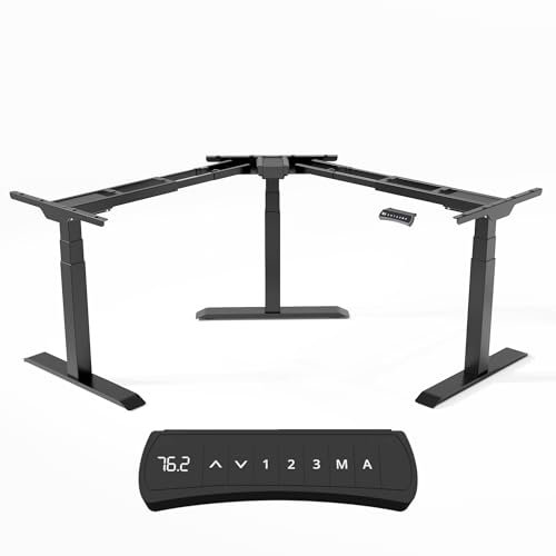 Office Jack® Eckschreibtisch Elektrisch Höhenverstellbar Gestell Memory-Funktion & Anti-Kollision L-Form (Schwarz, Ohne Verlängerungs-Set)