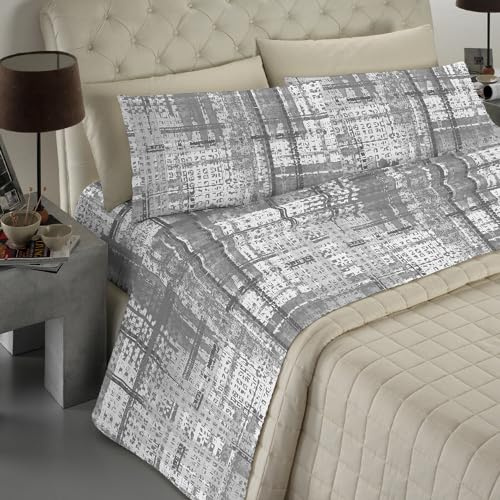 Banzaii - Completo Lenzuola Matrimoniale In Microfibra Made In Italy Con Angolo h 30 cm Gaia Grigio