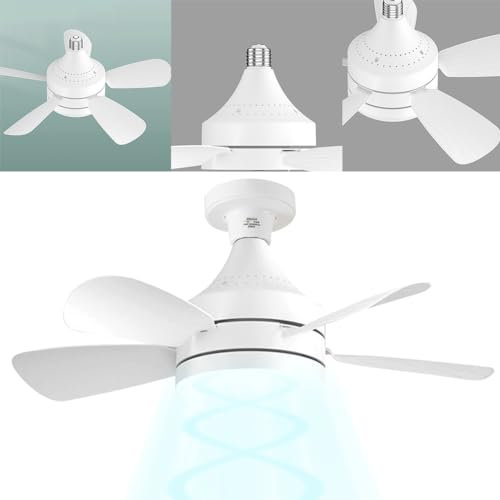 Kexpery Ventilador de techo moderno con luz LED, ventilador de techo pequeño de 5 aspas, ventilador de techo blanco de 3 velocidades, 10,9 pulgadas para porche, oficina, garaje, restaurante