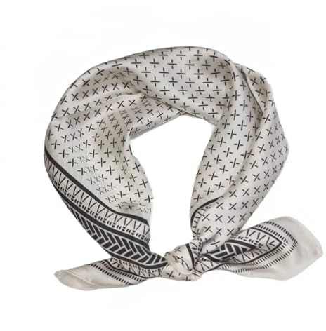 GIMIRO Schal aus imitierter Seide [53 x 53cm] Quadratische Schals Impressionismus-Muster Vintage-Schal für Büroarbeit oder lässigen Bund (77# Z01 White/Black X)