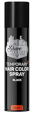 The Shave Factory Temporary Hair Color Spray - Easy and Instant, Colorful Hair Transformation without Permanent Change - Perfect for Parties, Cosplay, and Stylish Makeovers (Black, 150ML)