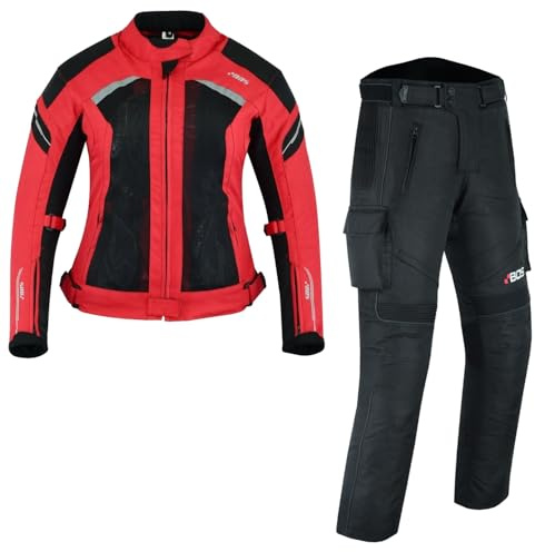WMW WALI MOTO WEAR Damen Motorrad Roller Textil Kombi Damen Motorrad Textil Jacke und Hose Wasserdicht Damen Touring Textil Kombi Rot Damen Touring Textil kombi Neu