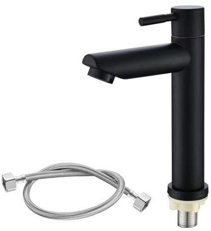 PLLYPE Kaltwasserhahn Gäste WC, Kaltwasser Wasserhahn, Kaltwasserarmatur, mit 80CM Anschlussschlauch, für WC, Badezimmer (Schwarz)