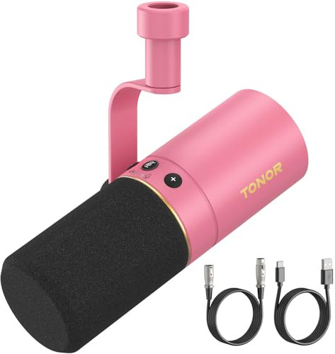 TONOR Gaming Microphone mit XLR/USB Kabel, Dynamisches Mikrofon PC und Mute Button, Vocal Mic Gesangsmikrofon für Streaming, Studio und Aufnahme, TD510, Rosa