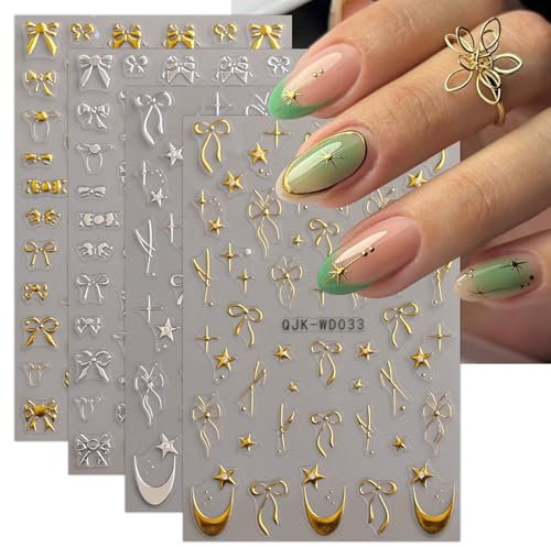 JMEOWIO Nagelsticker Schmetterling Mond Stern 6 Blatt Nail Art Sticker Selbstklebend Nagelaufkleber Dekoration Nageldesign Zubehör