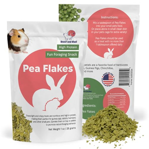 Snout and Shell Pea Flakes for Small Pets – High-Protein Treat for Guinea Pigs, Rabbits, Hamsters, Chinchillas & More – Fun Foraging Snack – 2 oz (28g)