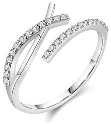 Tolldek Moissanit Diamantring Weißgold Au585 14K, Kreuz Offen Verstellbar Pärchen Ringe Gold 585 Partnerringe Eheringe Echt Gold, Gr.47 (15.0)