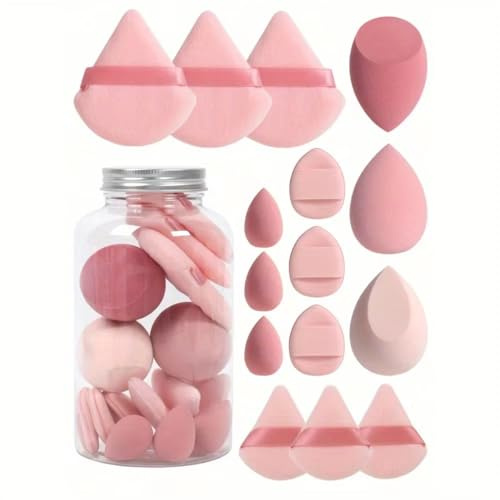 HonFitat Make-up-Schwamm, Beauty-Ei mit Aufbewahrungsflasche, Kosmetikschwämme, Foundation-Schwämme, Puderquasten, Make-up-Zubehör, 15 Stück (Rosa)