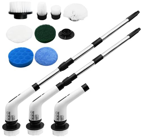 Tking Electric Spin Scrubber Cordless Cleaning Brush Rotating Cleaner 3-Speed 300-500rpm & 8 Replaceable Brush Heads Adjustable Extendable Long Handle Scrubbing for Bathroom Kitchen Floor Tub Tile