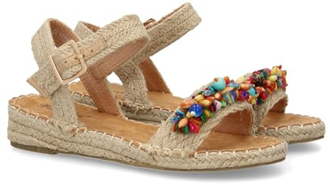 shoes&blues.es 94258 Sandalia Plana de Yute para Mujer, comodas y Elegantes Diseno Moderno con Adorno en la Pala y Cierre de Hebilla. Beige Talla 39