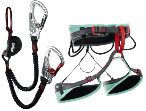 Fixe - Kit Ferratum Cinchless + Harnais Explora L-XL, Dissipateur Voie Ferrata sans Anneau Ventral, Harnais Réglable Dual Webbing, HMPE léger, Mousquetons Keylock, EN958, EN12277