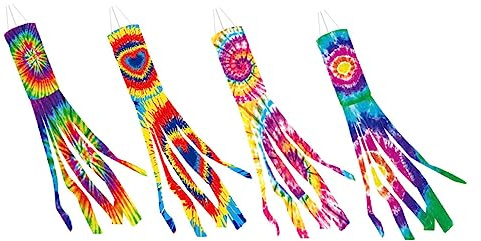 BESTonZON 4pièces Lot De Manches à Air Tie-dye Décorations Extérieures Pour Cour Et Jardin Indicateur De Direction Du Vent Motifs Colorés