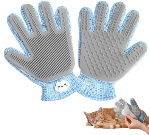 2 in 1 Pet Cat Grooming Gloves, Cats Dogs for Long Short Fur, Efficient Deshedding Brush, Dual-Sided Deshedding Massaging Brush for Pets Grooming Shedding Season (Blue)