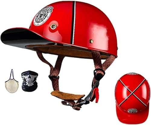 Moto Casquette De Baseball Demi-Casques De Moto Scooter Cyclomoteur Casques À Face Ouverte Hommes Et Femmes Casque Mobylette Moto Bols Dot/ECE Homologué Vintage Casque Jet 25,XL