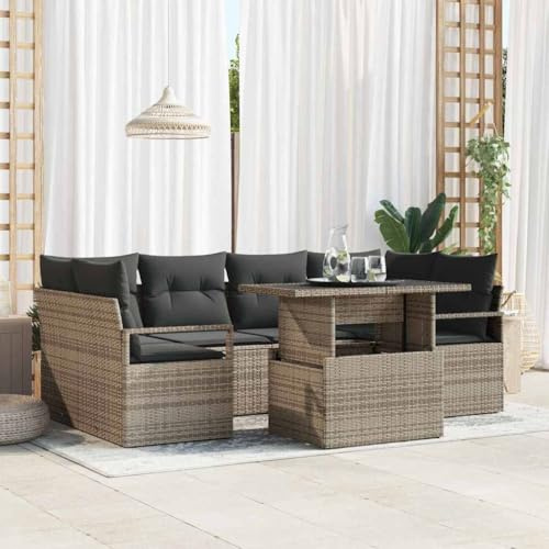 Qnhdfrt Garten Sofa Set Grau aus natürlichem Rattan mit wetterfesten Kissen, 5-teiliges Lounge-Set für Balkon, Terrasse und Garten, modulares Design