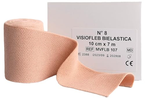 Umbra Medical Italy Visiofleb Benda Compressiva MONOELASTICA – Color Pelle – Latex Free – 7m Estensibile – Morbida e Conformabile – Per Bendaggi, Garze, Fisioterapia – 3 Misure (10cm x 7m)