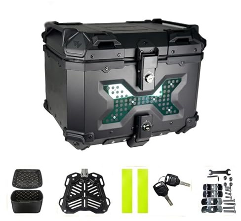 QIAKEFE Top Case Moto,Coffre Moto Universel,Alliage d'aluminium Coffre Motos,avec Serrure de Sécurité,Imperméable,Valise de Voyage pour Ranger Les Casques et Autres équipements D'équitation (45L)