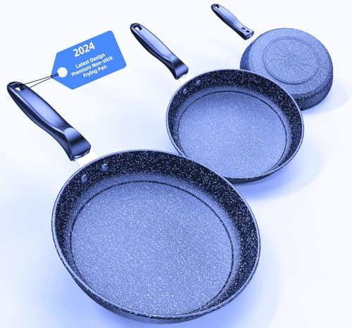 Kiseely Set di padelle antiaderenti, padella in ghisa da 26 cm + 28 cm + 30 cm, set da 3 pezzi per cucinare, padelle professionali antiaderenti con manico resistente al freddo (KU1)