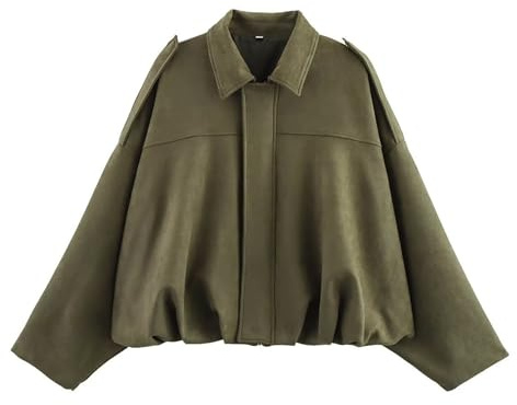 Vinuwu Veste Bomber Femme Veste en Daim Courte Veste de Transition Veste Bomber avec Poche Zip Streetwear Veste d'Hiver pour Automne Période de Transition, vert, S