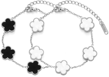 XFSRG 2 stycken damarmband 18K lyckoklöver eleganta justerbara smycken presenter för flickor vänskap födelsedag, 16,3 + 5 cm, Legerat stål