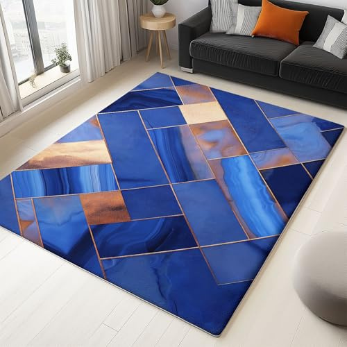 Alfombras De Área para Sala De Estar Suave Peluda Mullida De Dormitorio Alfombra Antideslizante - Textura Abstracta Metal 180 X 240 Cm para Entrada, Vestíbulo, Escaleras, Azul Oscuro