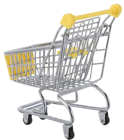 HANABASS Miniature Metal Shopping Cart with Smooth Rolling Wheels for Realistic Mini Grocery Trolley Handcart with Folding Seat for Supermarket Pretend Play and Dollhouse Decor