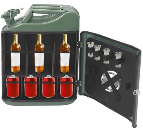 YOICUATGNA 20L Kanister Mini Bar, Jerrycan Metall Mobile Bar, Vintage-Storage-Kanister mit Seitenverschlussschnalle und Riemen, personalisierte Geschenke für Männer, 35 * 15.5 * 47cm
