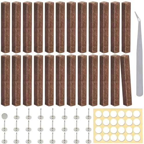 24 Stück Dauerdocht, Kerzenfresser mit 24 Nägeln und 24 Doppelseitiger Kleber, Ideal für DIY Kerzen und Feuergeräte als Grillkohle und wildes Überleben