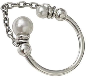 Healifty Verstellbarer Damen Perlenring Offen mit Kette Leichter Modeschmuck Ring für Mädchen Langlebiger Schmuck für Alltag und Geschenk