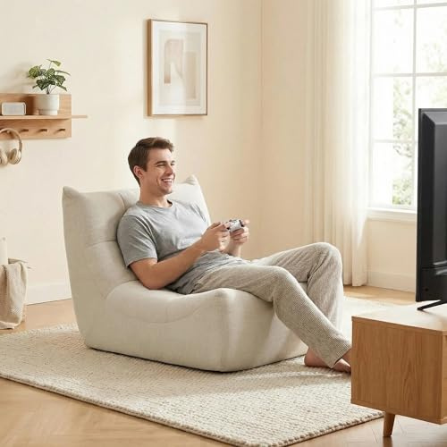 Yeecle Relax Loungebag sittsäck XXL för gosig hörna, saccosäck vuxna fluffig golvfåtölj, golvstol, lounge, soffa med minnesskum för vardagsrum, sovrum (beige 2)