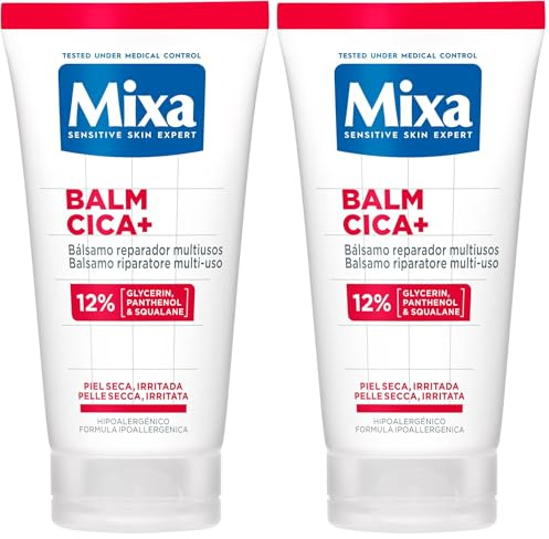 Mixa Balm Cica+ Bálsamo Crema Reparador multiusos con un 12% de [Glicerina + Pantenol + Escualano] apto para tatuaje, irritacion, after shave, para bebés, niños y adultos, piel atópica, 50 ml