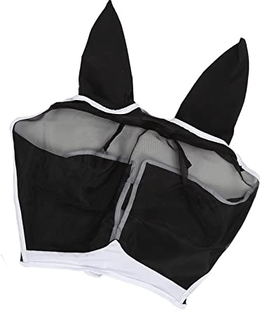 CFTGIW Häst Avtagbar Ventilerande Polyester Hästfluga med för Ansikte och öron Blå L Finmaskigt Masköverdrag Häst Ansikte Skydd Flugmask Flugansikte Mask Flugansikte Täckhäst (L)