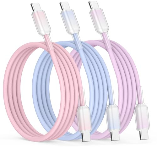 USBC to USBC Cable 60W 3-Pack 3FT/1M USB C Charger Cable Fast Charging | Fast Charger USB C Compatible with iPhone 17/16/15, iPad Pro, Samsung Galaxy, MacBook Pro & More (Pink, Purple, Blue)